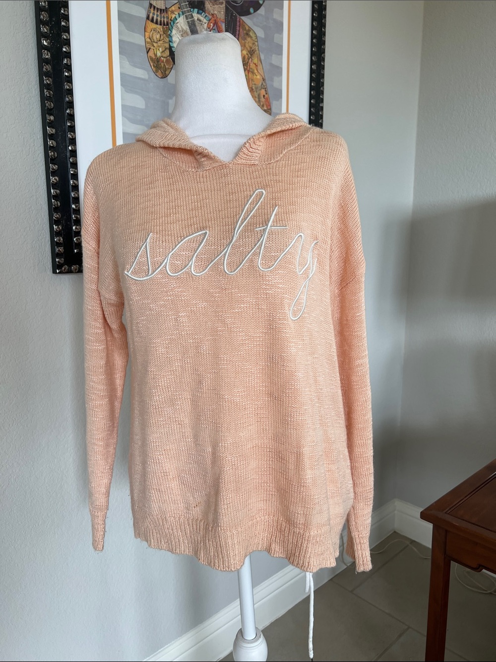 Mia & Tess Salty Graphic Sweater Peach Small